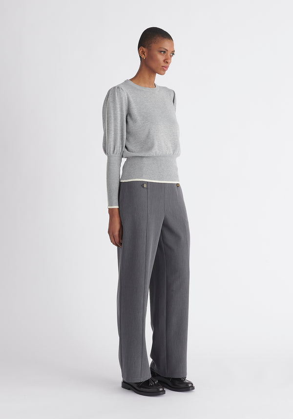 Paisie Contrast Colour Edge Knitted Top in Light Grey Side